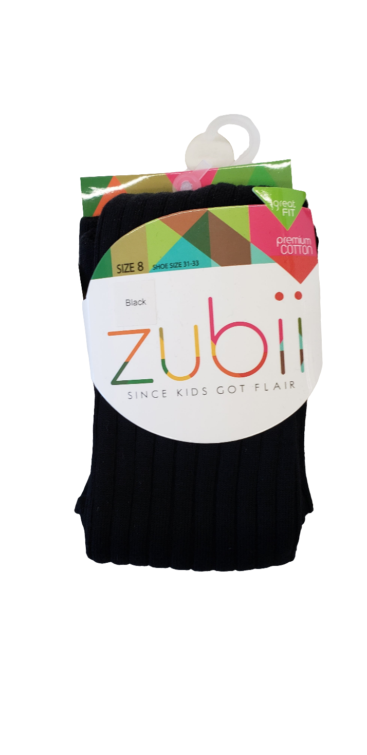 Zubii Girls Ribbed Tights:170-9-00 Cotton Ribbed Tights BLACK